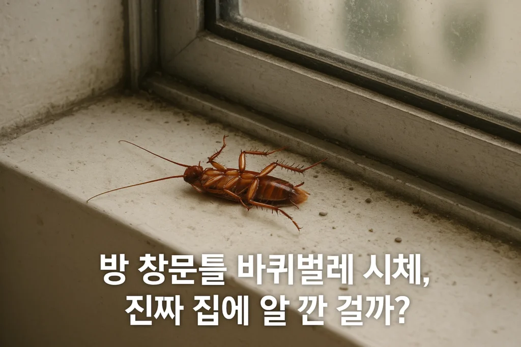 방 창문틀 바퀴벌레 시체, 진짜 집에 알 깐 걸까?